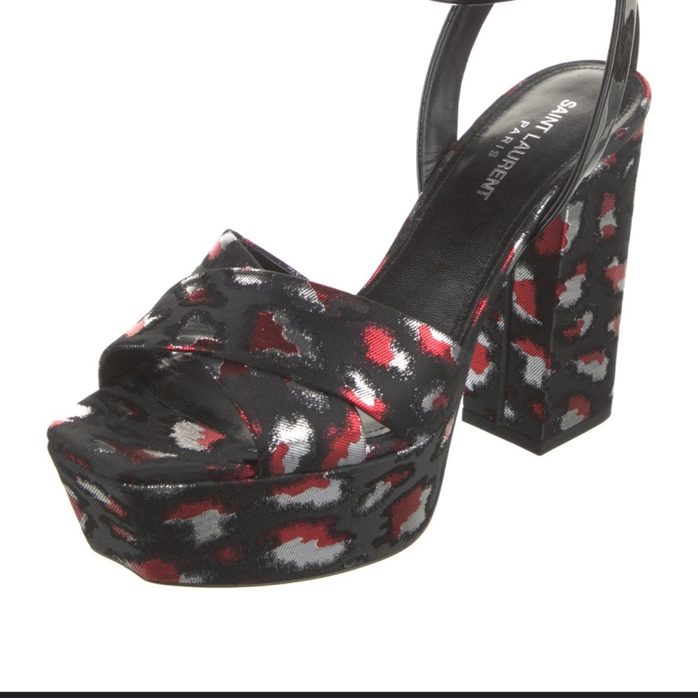 Saint Laurent Black and Red Patterned Platform Heels
